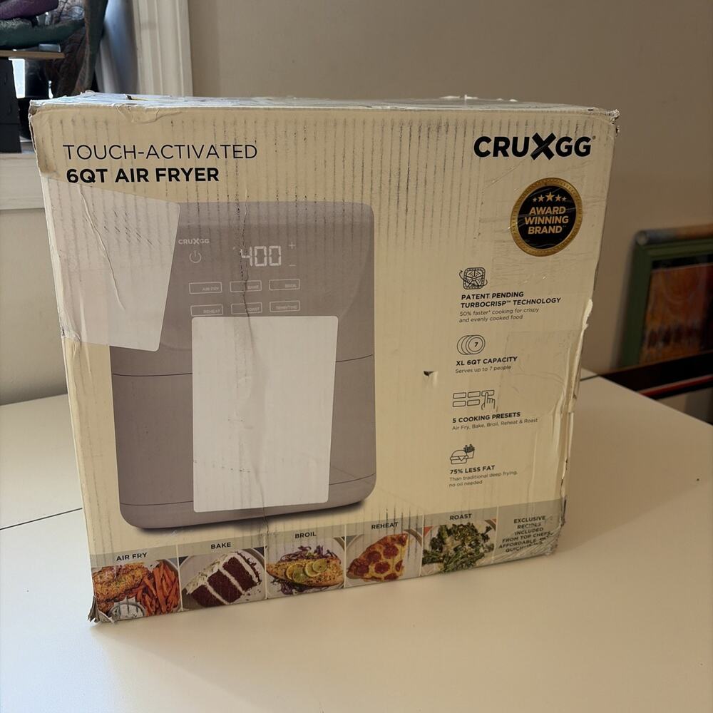 CRUXGG 6QT Air Fryer Gray 1500W Electric Parts 6-Quart Capacity New opened Box